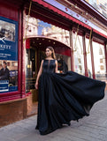 A-Line V-Neck Sleeveless Tank Straps Pleated Satin Evening Dress
