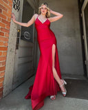 Halter V-Neck Mermaid Long Prom Dress Sexy High Slit Evening Dress