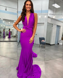 Elegant V-Neck Mermaid Long Evening Dress Backless Prom Dress