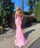 Simple Halter Neck Mermaid Long Homecoming Dress Backless Prom Dress