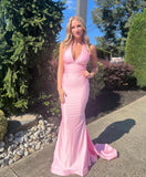 Simple Halter Neck Mermaid Long Homecoming Dress Backless Prom Dress