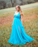 Spaghetti Straps A-Line Long Homecoming Dress V-Neck Backless Prom Dress