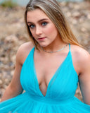 Spaghetti Straps A-Line Long Homecoming Dress V-Neck Backless Prom Dress