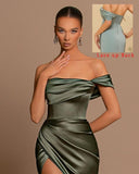 High Slit Off The Shoulder Mermaid Evening Dress Sleeveless Long Prom Dress