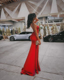 Sexy High Slit Mermaid Long Prom Dress Spaghetti Straps Evening Dress