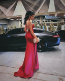 Sexy High Slit Mermaid Long Prom Dress Spaghetti Straps Evening Dress