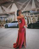 Sexy High Slit Mermaid Long Prom Dress Spaghetti Straps Evening Dress