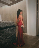 Sexy High Slit Mermaid Long Prom Dress Spaghetti Straps Evening Dress