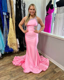 Elegant One-Shoulder Mermaid Long Homecoming Dress Beading Backless Prom Dress