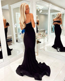 Elegant Strapless Black Mermaid Evening Dress Feather Prom Dress