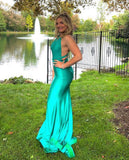 Simple Halter Mermaid Long Homecoming Dress Backless Prom Dress