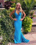 Simple Deep V-Neck Mermaid Long Homecoming Dress Sexy Backless Prom Dress