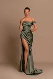 High Slit Off The Shoulder Mermaid Evening Dress Sleeveless Long Prom Dress