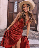 Backless Sweetheart Sequined Mermaid Long Homecoming Dress with Slit