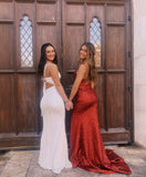 Backless Sweetheart Sequined Mermaid Long Homecoming Dress with Slit