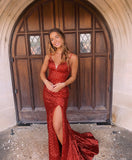 Backless Sweetheart Sequined Mermaid Long Homecoming Dress with Slit