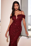 V-Neck Off The Shoulder Long Evening Gowns Sequined Mermaid Prom Dress
