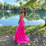Simple V-Neck Satin Mermaid Homecoming Dress Sexy Backless Prom Dress