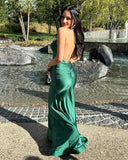 Halter Beading Mermaid Long Prom Dress Sexy Backless Evening Dress