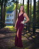 High Slit Pleated Long Homecoming Dress V-Neck Mermaid Prom Dress
