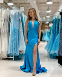 Elegant Halter Neck Mermaid Long Homecoming Dress Sexy Backless Prom Dress