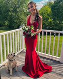 Red Mermaid Long Homecoming Dress Sexy Backless Prom Dress