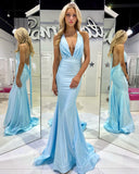 Sexy Backless Mermaid Long Prom Dress Halter-Neck Evening Dress