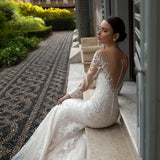 V-Neck Lace Appliques Mermaid Wedding Dress