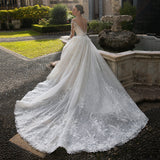 Detachable A-Line Skirt Mermaid Lace Appliques Wedding Dress