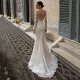 V-Neck Lace Appliques Mermaid Wedding Dress