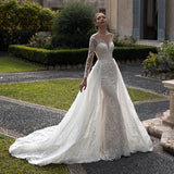 Detachable A-Line Skirt Mermaid Lace Appliques Wedding Dress