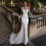V-Neck Lace Appliques Mermaid Wedding Dress