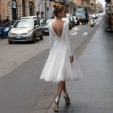Knee-Length Long Sleeves Short Satin Wedding Dress