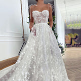 Sweetheart Spaghetti Straps Lace Appliques Prom Dress