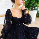 Square Neckline Short Prom Dress With Puff Sleeves