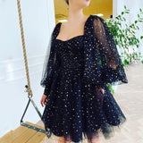 Square Neckline Short Prom Dress With Puff Sleeves
