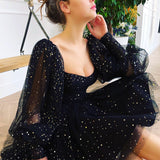 Square Neckline Short Prom Dress With Puff Sleeves