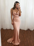 Stunning Sexy Pink Satin Mermaid Evening Dress