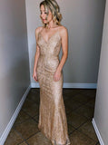 Sexy Champagne Backless Evening Dress Long Formal Dress