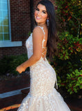 Daffodil Criss-Cross Back Appliques Mermaid Long Evening Dress