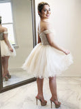 A-Line Off-the-Shoulder Light Champagne Homecoming Dress