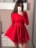 A-Line Bateau Long Sleeves Above-Knee Black Homecoming Party Dress