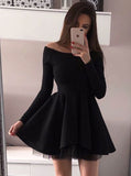 A-Line Bateau Long Sleeves Above-Knee Black Homecoming Party Dress