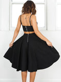 Two Piece Tea-Length Black Homecoming Dress with Pockets