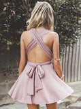 Sexy A-Line Deep V-Neck Short Blush Pleated Chiffon Homecoming Dress