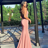 Blush Pink Mermaid Backless Prom Dress