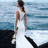 Sexy Mermaid Satin V-Neck Beach Bridal Gown
