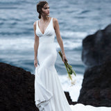 Sexy Mermaid Satin V-Neck Beach Bridal Gown