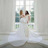 Mermaid Off The Shoulder Cross Back Satin Bridal Gown