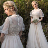 Short Puffy Sleeves Vintage Wedding Dresses